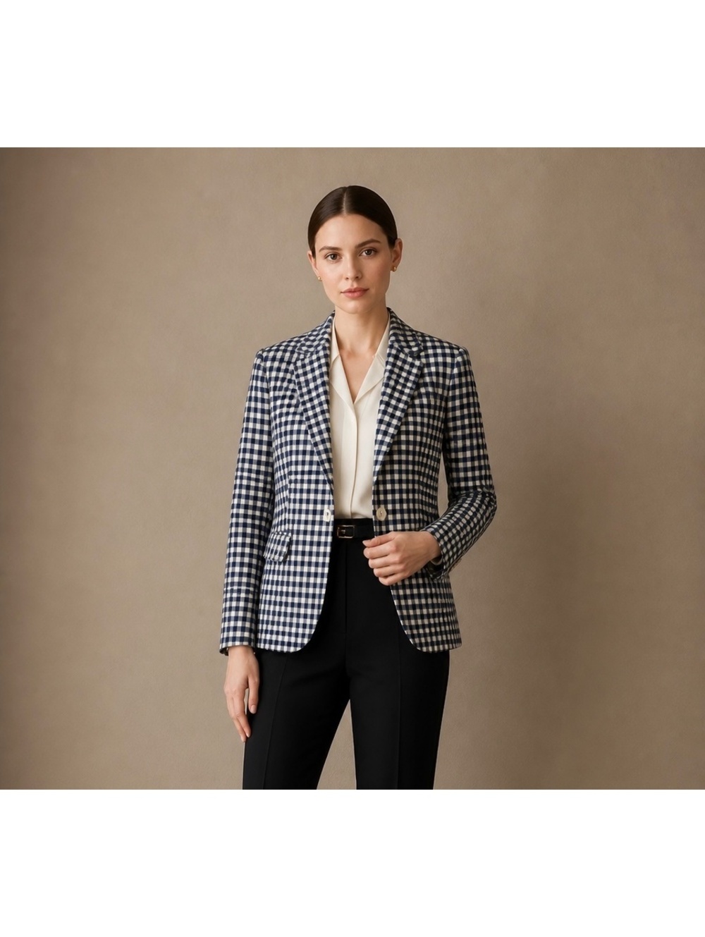 Tommy Hilfiger Navy Blue and Cream Gingham Blazer Size 38